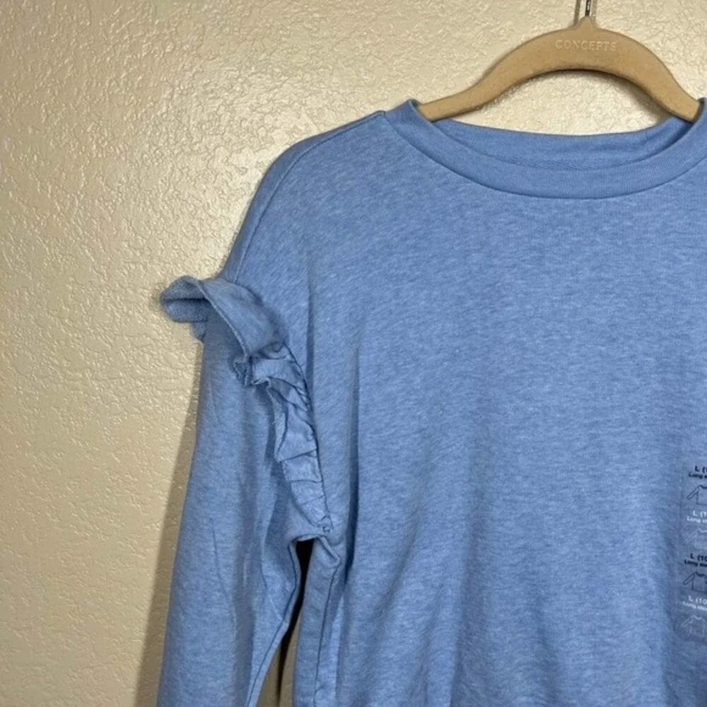 Gap kids blue sweater long sleeve sweatshirt ruffle detail on sleeve size L(10)